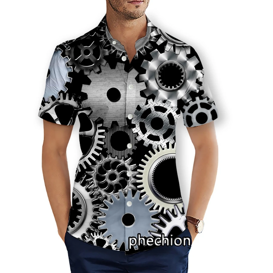 phechion Mens Short Sleeve Beach Shirts Mechanical Parts 3D Print Casual Shirts Fashion Streetwear Men Tops X176