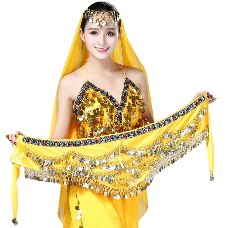 Belly Dance เครื่องแต่งกายเอว Chain การปฏิบัติขั้นพื้นฐานอุปกรณ์เสริมเขย่าก้นเข็มขัดที่มีสีสัน Diamond Tower รูปผ้าพันคอแขน