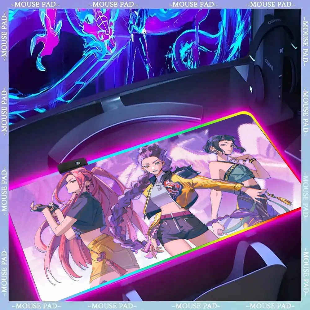 

Funny KPop D-Demon H-Hunters Mouse Pad Gamer Luminescence Led Mouse Pad Gaming Table Rgb Deskmat Keyboard Pc Mousepad