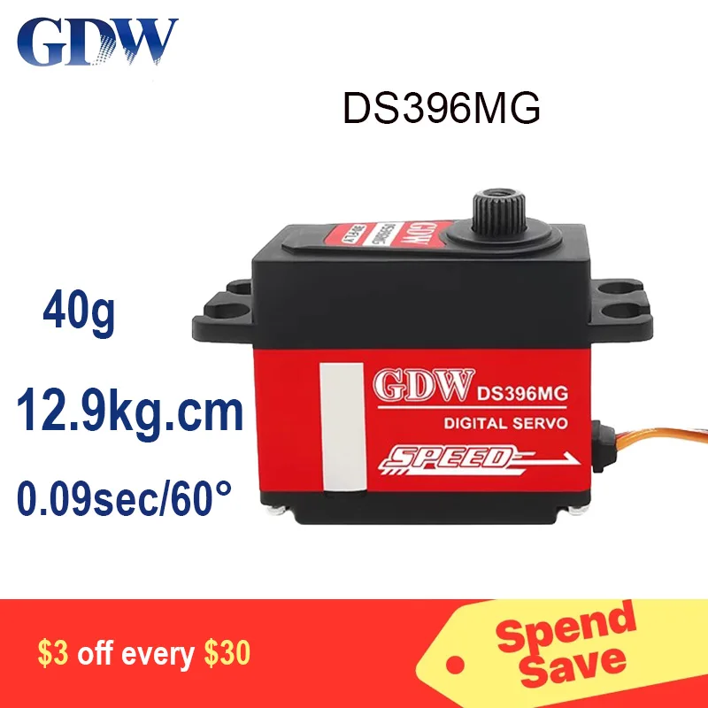 

GDW DS390MG DS396MG 12.9KG 8.4V Metal Gear Micro Digital Servo High Speed Angle 120 For 450 Helicopter Fix-wing RC Robot Arm