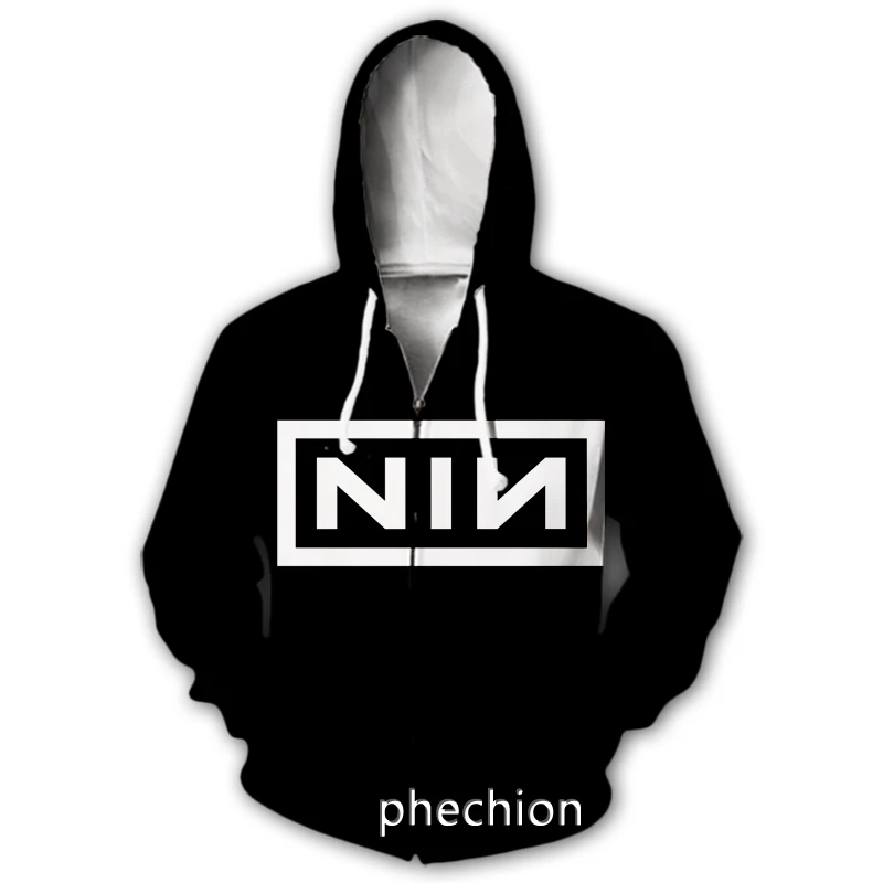 phechion Men/Women 3D Print  NIN Nine Inch Nails Band Casual Zipper Hoodies Fashion Men Loose Sporting Zip Up Hoodies J25