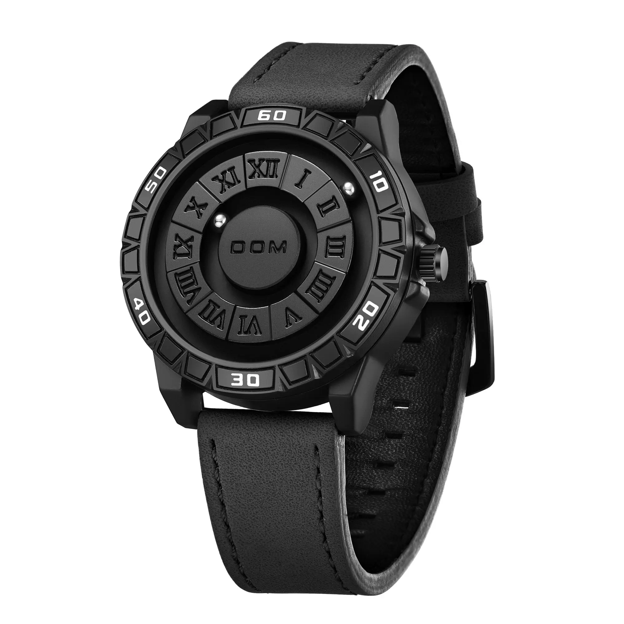 DOM 1726 Men's Quartz Watch Creative Fashion Personality Black Rolling Pointer Magnetic Waterproof Watches for Male Clock Gift