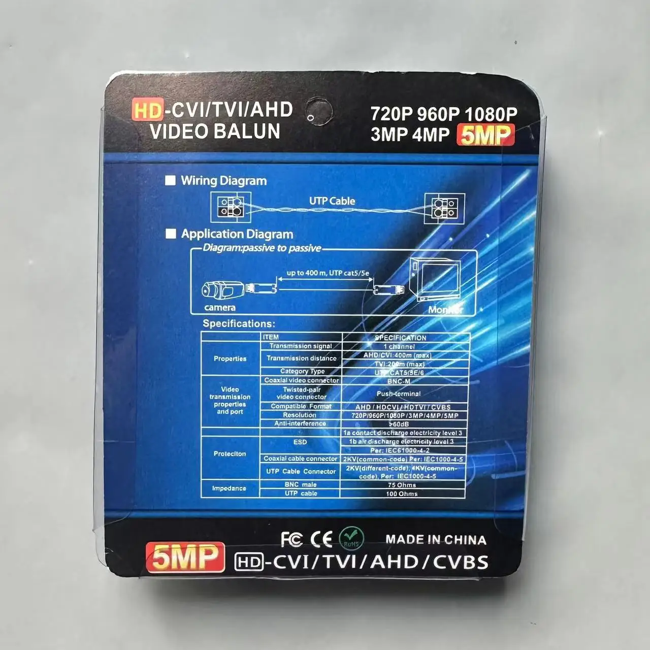 CCTV Accessories Passive HD 5MP BNC Video Balun Passive Twisted Pair Transmitter Surveillance Camera Connector