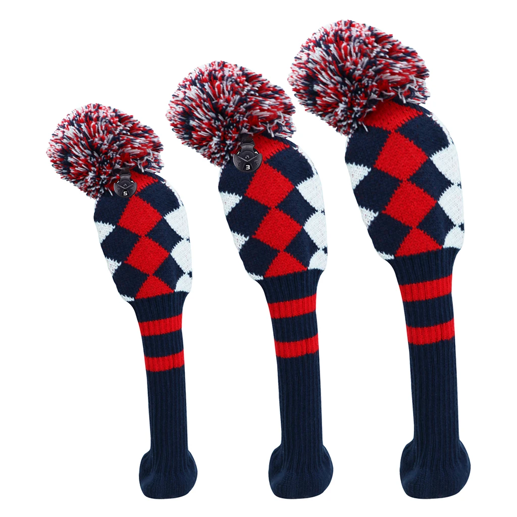 3pcs/set No.1 3 5 UT Golf Knitted Wood Head Cover Knitted Golf Driver Fairway Wood Headcovers Golf Club Protective Sleeve Sock