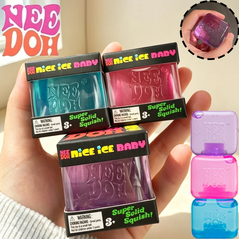 Needoh Nice Ice Baby Mini Ice Cube Sensory Soothing Fidget Super Squish Solid Slow Rebound Travel Portable Pocket Decompress Toy