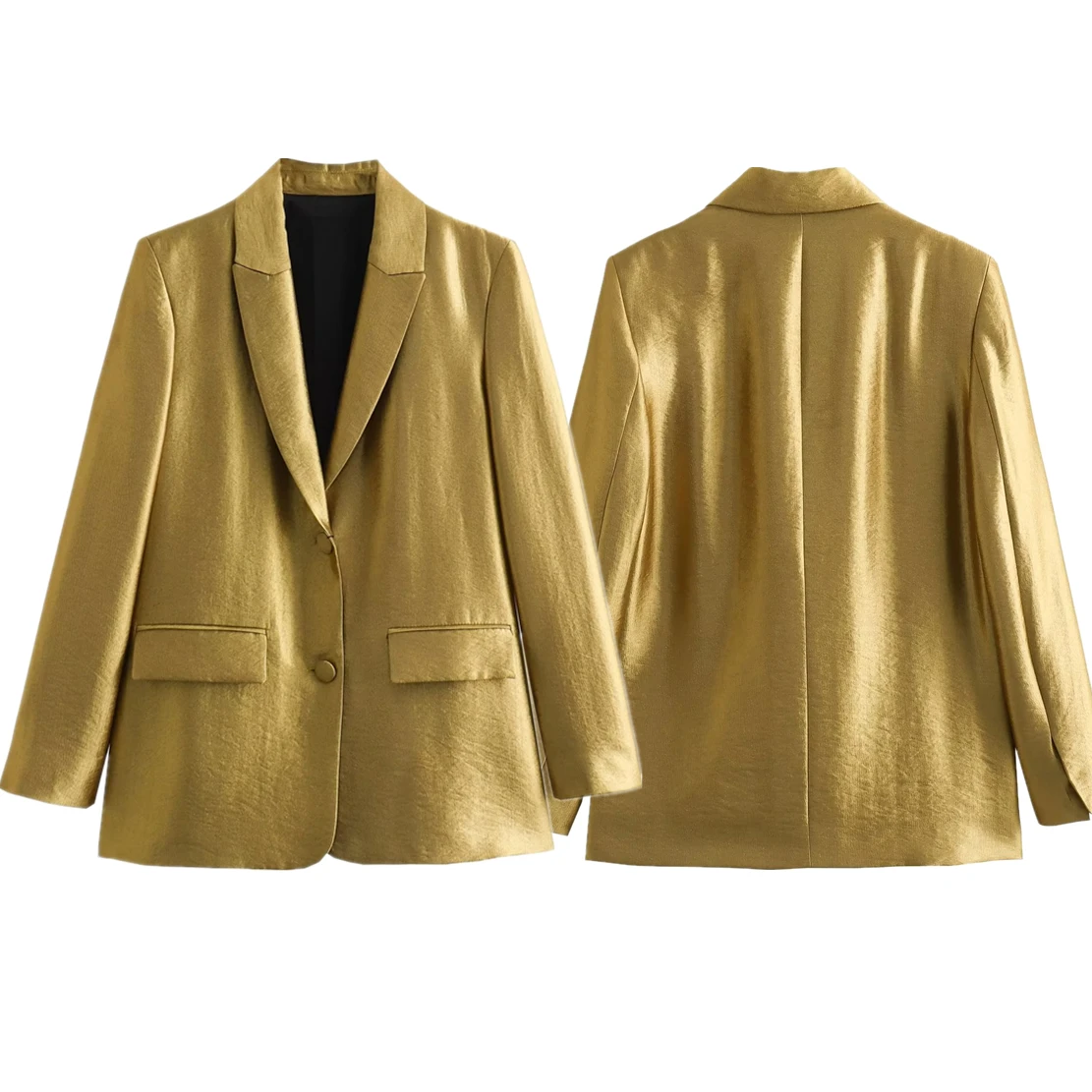 

Dave&Di British Fashion Women's Gold Suit Metal Loose Satin Casual Jacket Blazers Women