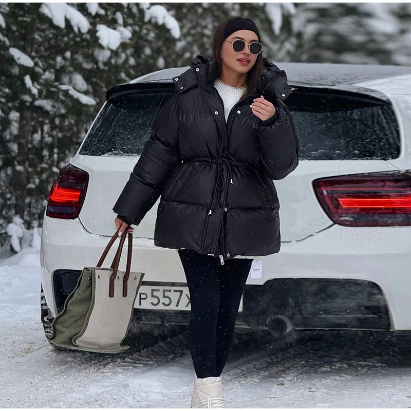  Fashion Solid Cropped Padded Coats Women Detachable Hood Zip Drawstring Hem Warm Jacket 2026 Winter New Lady Casual Outerwear