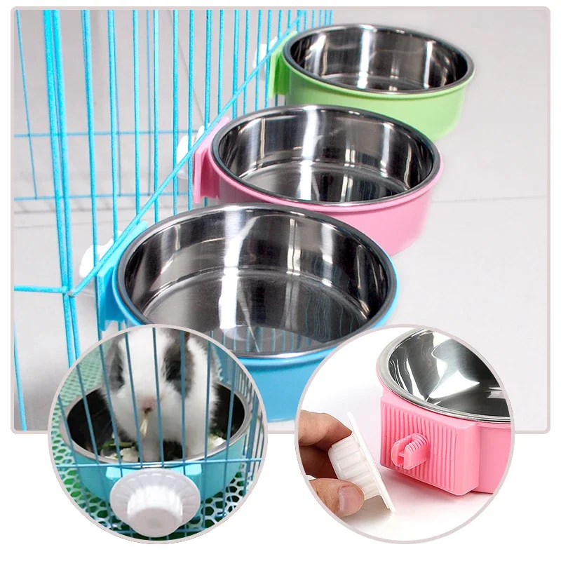 Easy Removable Pet Rabbit Feeding Bowl Hanging Stainless Steel Food Feeder For Guinea Pig Chinchilla Cage Accessoires Lapin