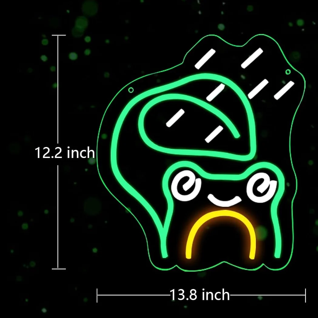 Leaf Frog Neon Sign Raindrop Fun LED Rainy Day Neon Lights USB Dimmable for Men Cave Game Room Living Room Party Bedroom Decor