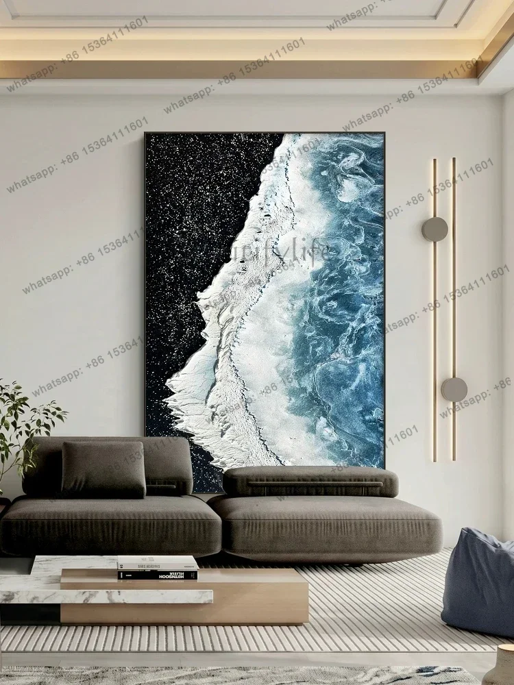 YJ Light Luxury Entrance Decorative Painting High-end Living Room Hanging Painting Oil Painting Textured Sea Scenery Art mural