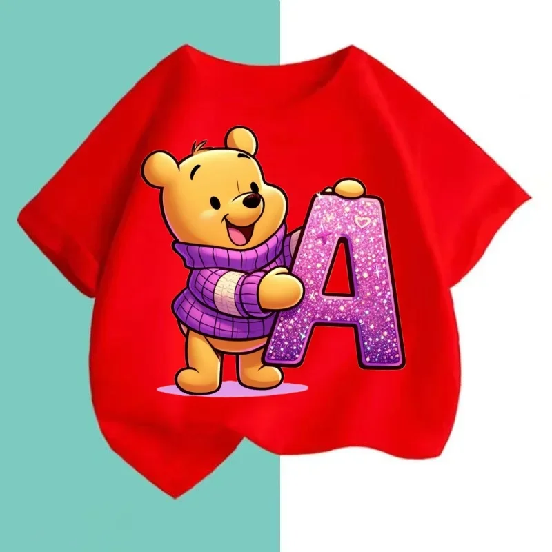 

2025 Spring Children's Clothing - New Cute, Comfortable and Relaxing T-Shirts Winnie the Pooh alphabet