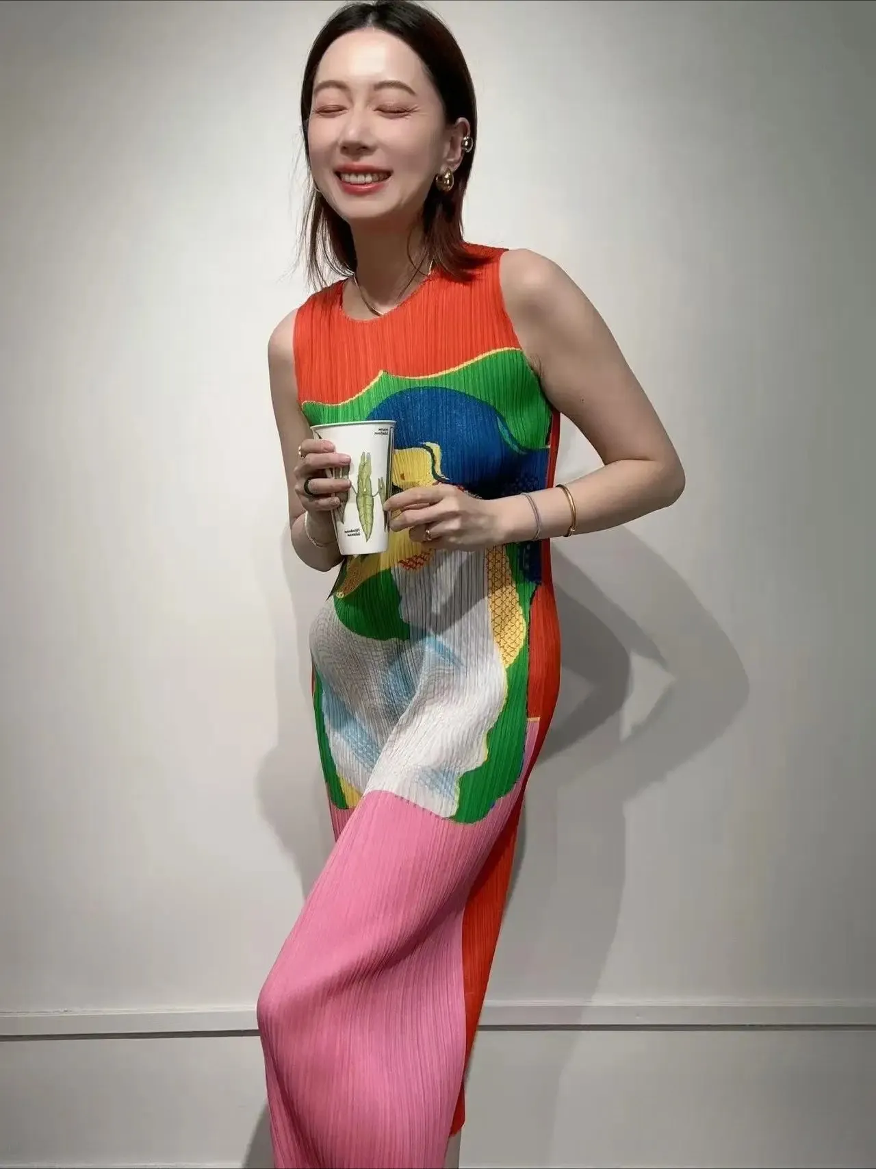

YUDX Miyake Pleated Summer New Women's Dress With Printed Sleeveless Casual Long Skirt