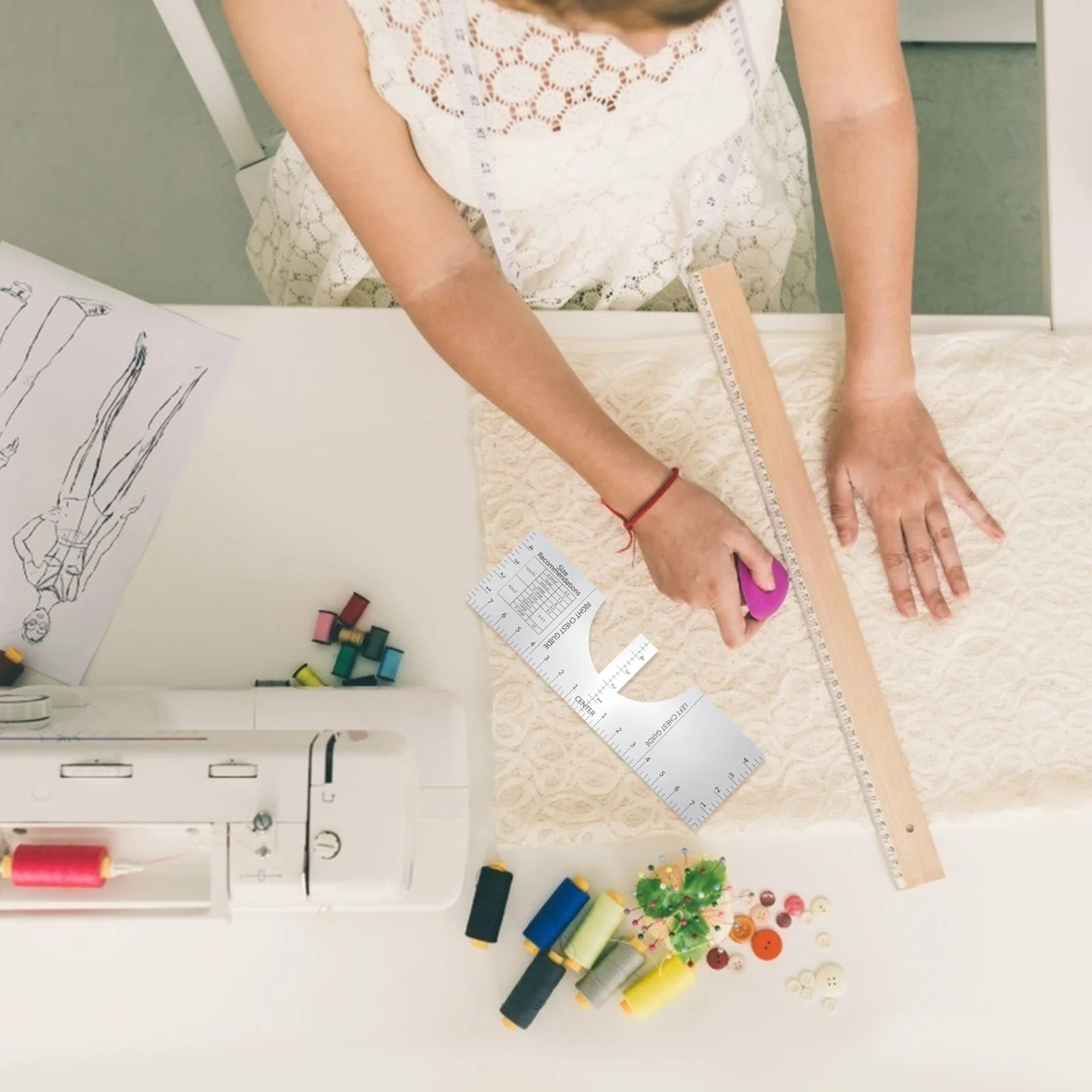 

Round Neck Transparent Acrylic T-Shirt Guide Alignment Ruler Tailor Accessories Vinyl Printing Sewing Tool Sewing Accessories