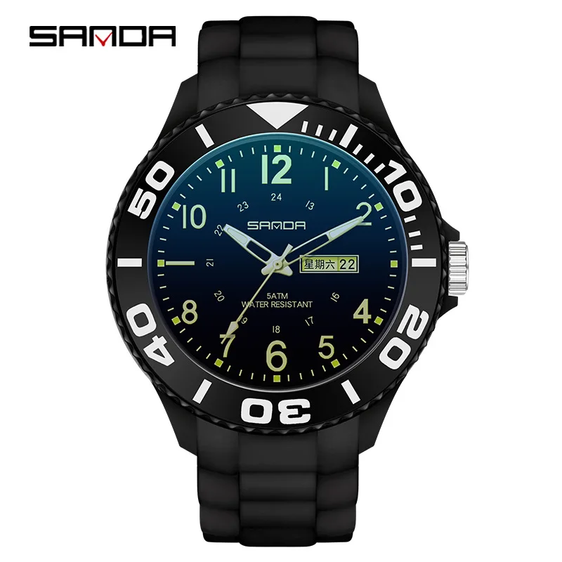 SANDA Medium Fashion Casual Simple Personality Night Vision Fluorescent Digital Watch Double Display Calendar Quartz Watch