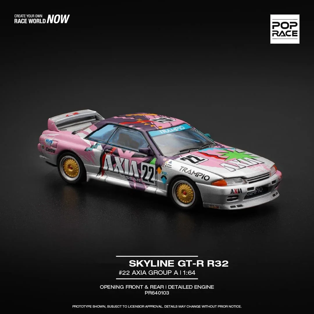 PreSale POP Race Skyline GTR R32 AXIA #22 Group A Openable Hood 1:64 Diecast Diorama Car Model Toy