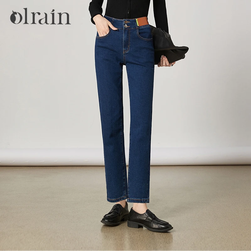 OLrain Women's Denim Harem Jeans 2026 High Rise Stretch Comfort Straight-Leg Pants Slim Ankle Trousers Female Clothes O23CA68839