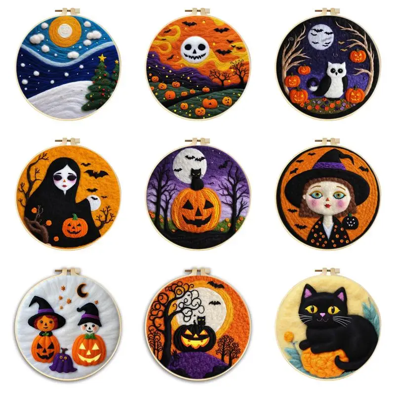 DIY工芸品、ハロウィーンのパターン、ウールのフェルトの絵、風景画、手作り用品のための針フェルティングキット、1パック