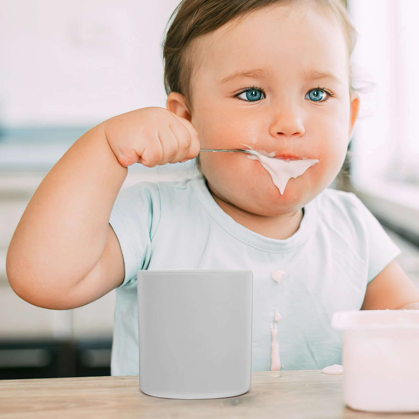 

2pcs Baby Water Kids Silicone Training Cups Grey Beige Leak Proof Safe Toddler Feeding Cup For Child Drinking Cup