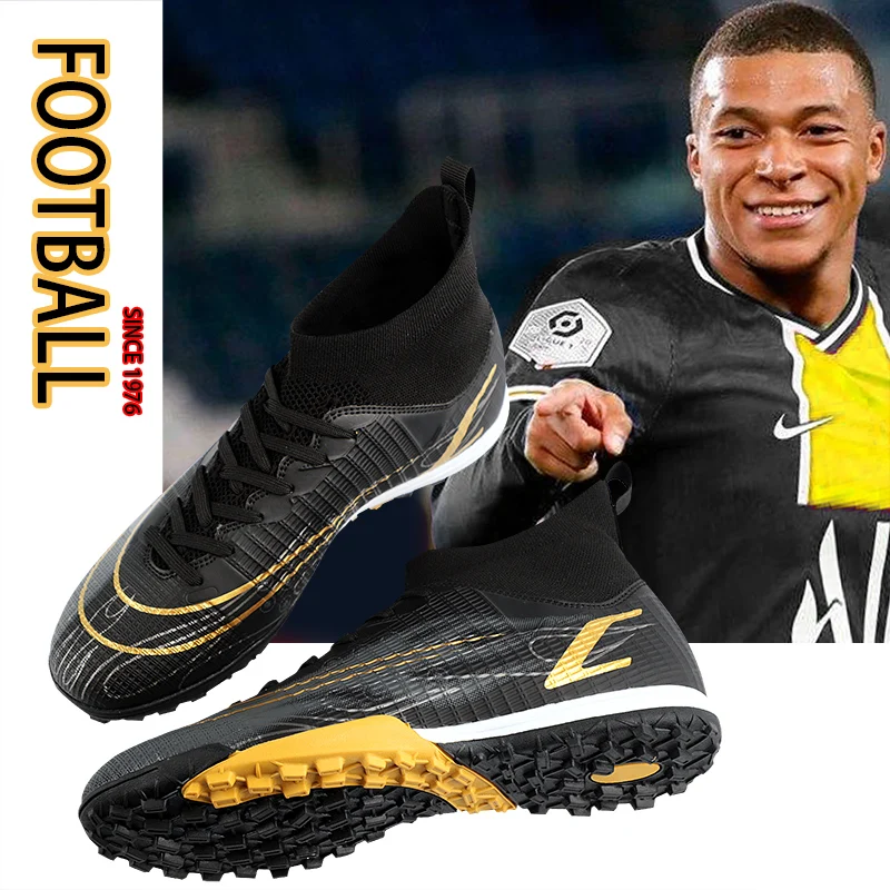 Soccer Shoes Men High Ankle Adult Professional Non-Slip Spike Indoor Football Boots Teenager Kids Soccer Training Sneakers