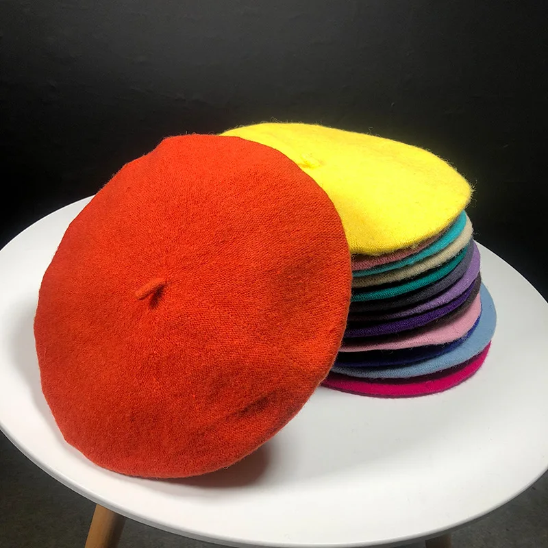 Женские шерстяные береты во французском стиле художника, теплая зимняя шапка-бини, однотонный берет в стиле ретро, однотонные элегантные женские