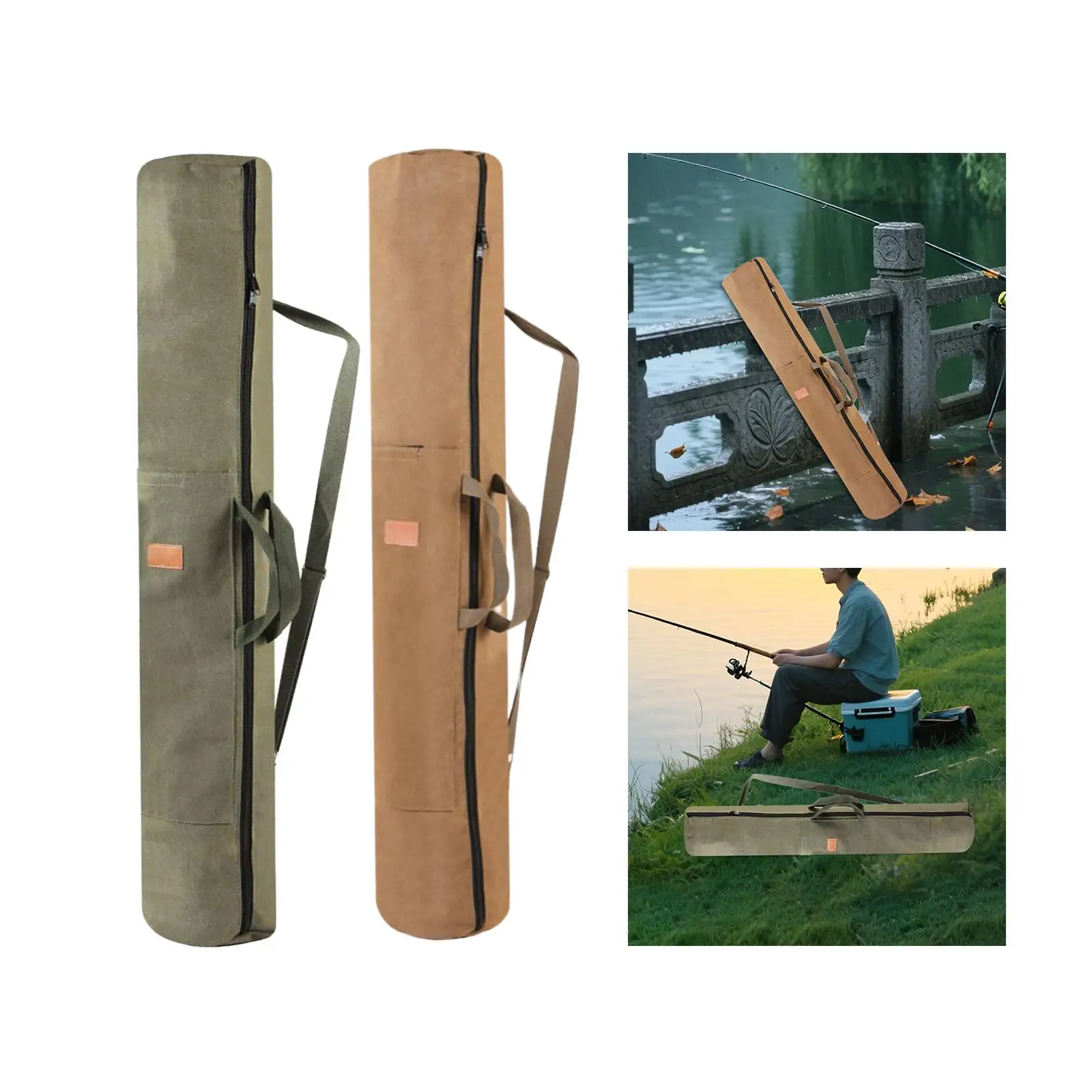

Canvas Fishing Rod Storage Bag Foldable Case Shoulder Carrier for Mid-depth Fishing Equipment Accessories