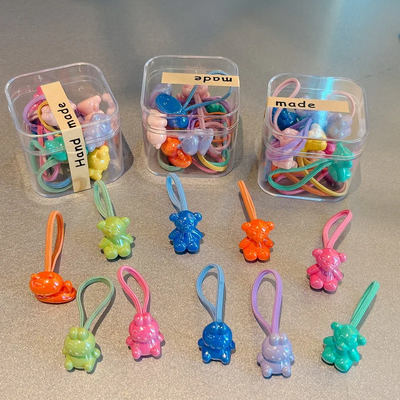 10pcs/set Cartoon Animals Elastic Hair Rubber Bands For Girls Cute Bear Hair Rope Baby Hair Ties Kids Bunny Hairbands Accessorie