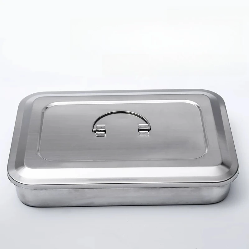 304 Stainless Steel Square Tray with Lid, Instrument Sterilization Tray, 9"16×24cm & 11.5" 20×30cm, Lab Storage Tray