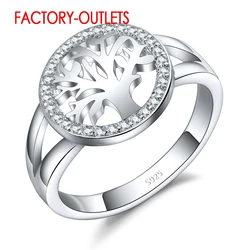Genuine 925 Sterling Silver Ring Fashion Jewelry Classic Style Tree Shape Cubic Zirconia Women Girls Party Engagement Wholesale