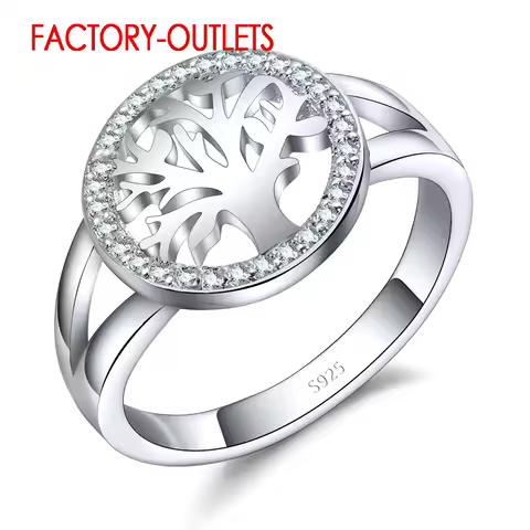 Genuine 925 Sterling Silver Ring Fashion Jewelry Classic Style Tree Shape Cubic Zirconia Women Girls Party Engagement Wholesale
