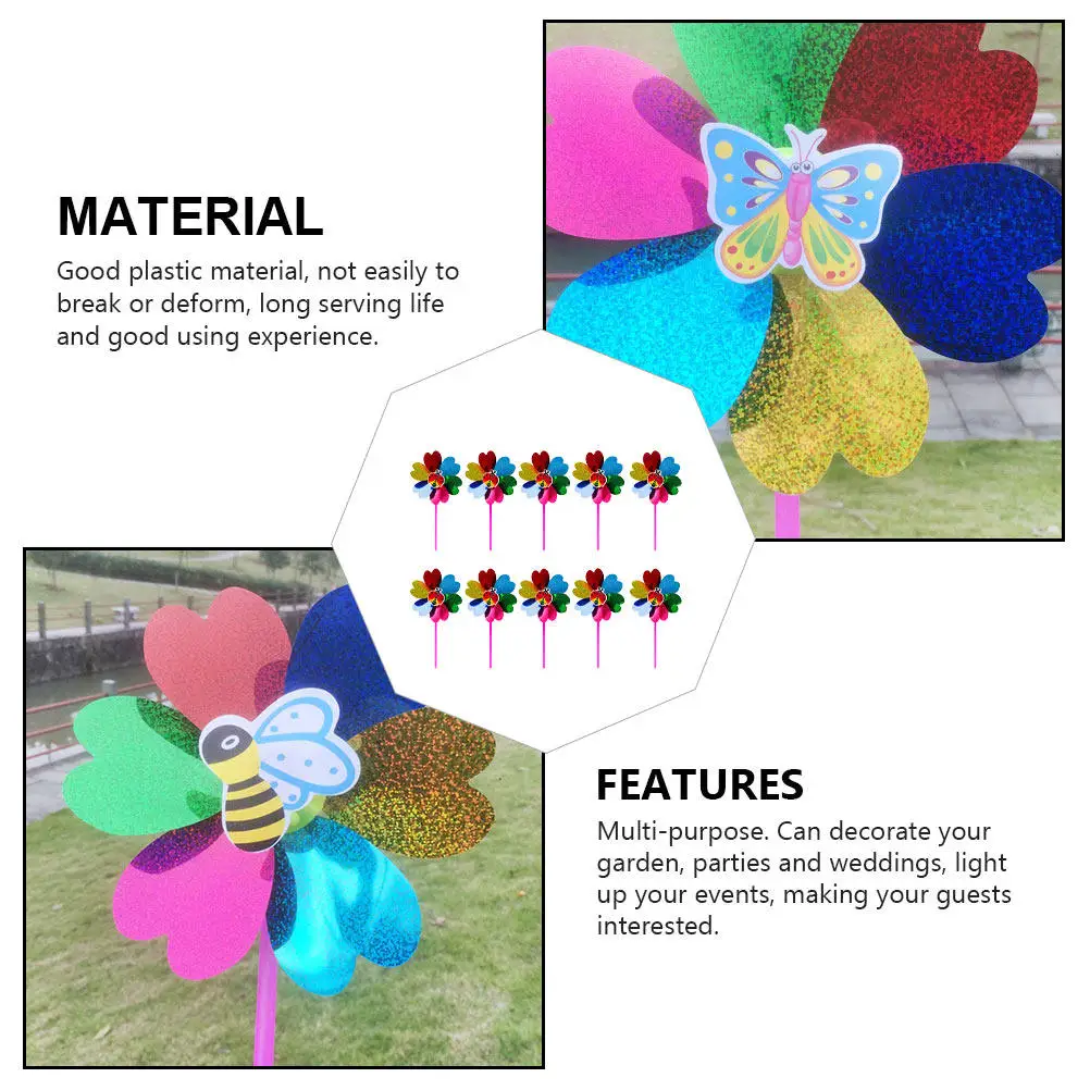 

10Pcs Colorful Pinwheels Decorative Windmills for Outdoor Garden Yard Balcony Party Wedding Decoration Wind Ornaments