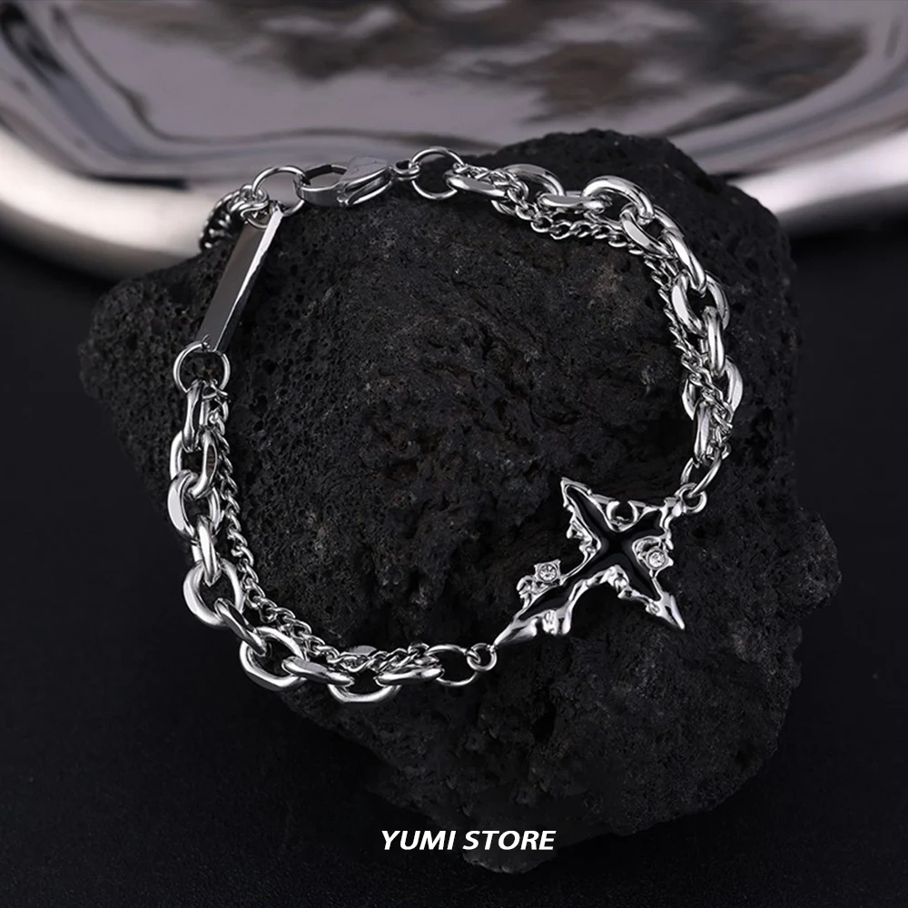 Retro Flame Cross Bracelet For Men Woman Hip Hop Titanium Steel Splice Chain Charm Unisex Jewelry Cool Kpop Luxury Accessories image 6
