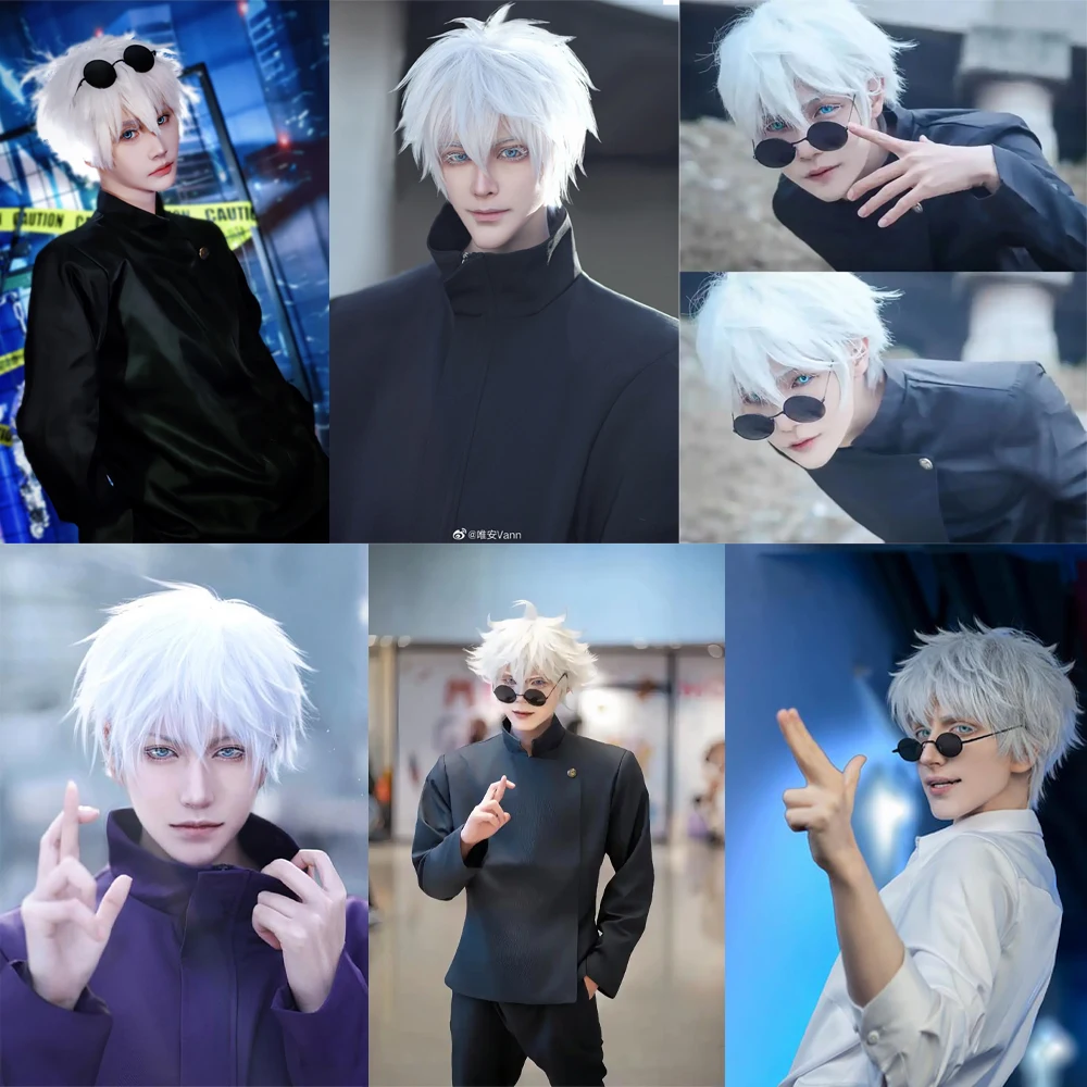 Anime Jujutsu Kaisen: Gojo Satoru Cosplay Capelli sintetici 10 pollici Unisegate Capelli corti Parrucca per prestazioni quotidiane di feste di Halloween