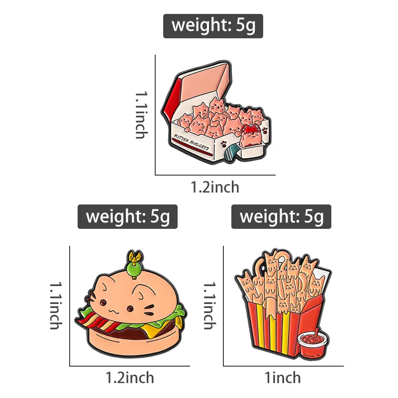 Fast Food Cat Enamel Pins Nuggets Hamburger French Fries Brooch Badge Backpack Lapel Pin Accessories Gift for Friends