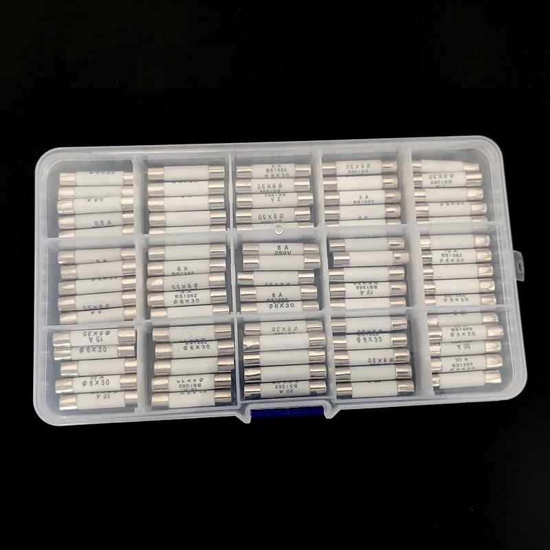 75Pcs Ceramic Fuse Assortment Kit 6x30mm 250V Fuses Set (0.5A to 30A) Replacement for Home Appliances & Electronics