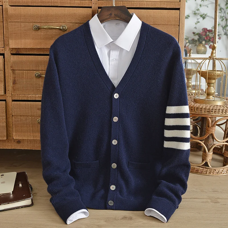 

Youth cashmere cardigan men's pure cashmere sweater thickened autumn and winter loose large size button knitted coat high-end