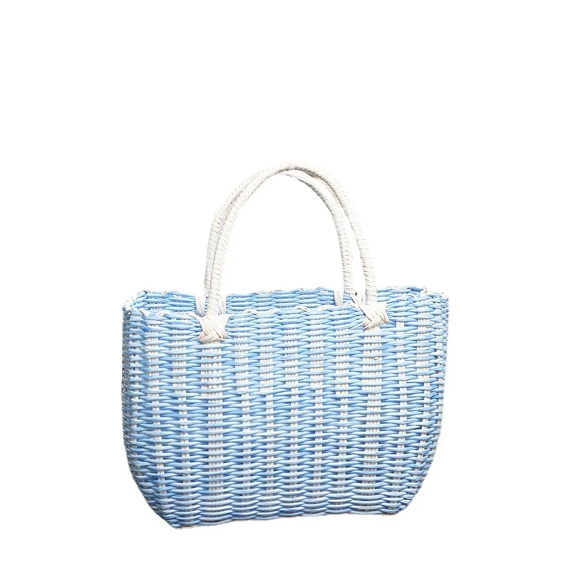 Faux Rattan Storage Handy Basket Color Tube Brown Outdoor Outing Picnic Basket Plastic Woven Storage Blue