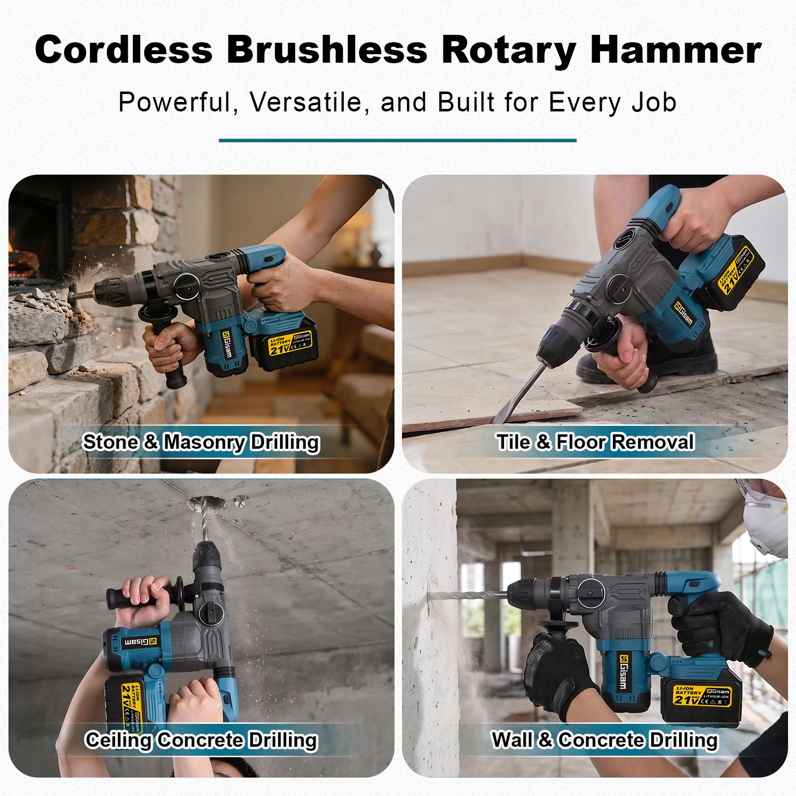 Brushless Electric Hammer 5.5J High Impact Rotary Hammer Powerful Concrete Chipping Drill Power Tool For Makita 18V Battery Pin