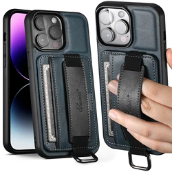SUTENI Luxury Leather Card Holder Phone Case Wrist Strap Wallet for iPhone 17 16 15 14 13 12 11 Pro Plus Max X Xs XR