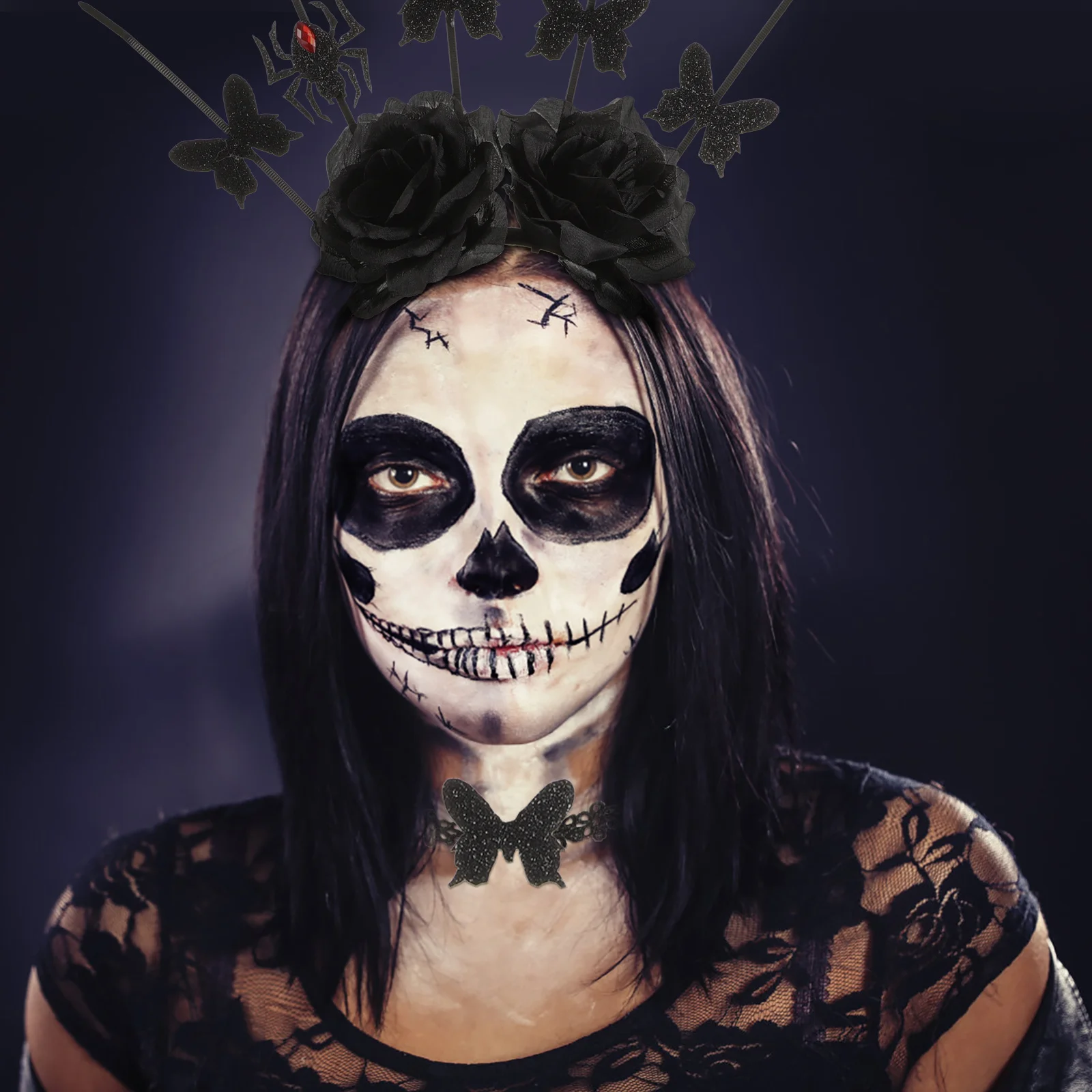 

1 set 1 Set Butterfly Spider Rose Flower Headband Gothic Choker For Women Halloween Cosplay Party Accessory Black Hair Decor