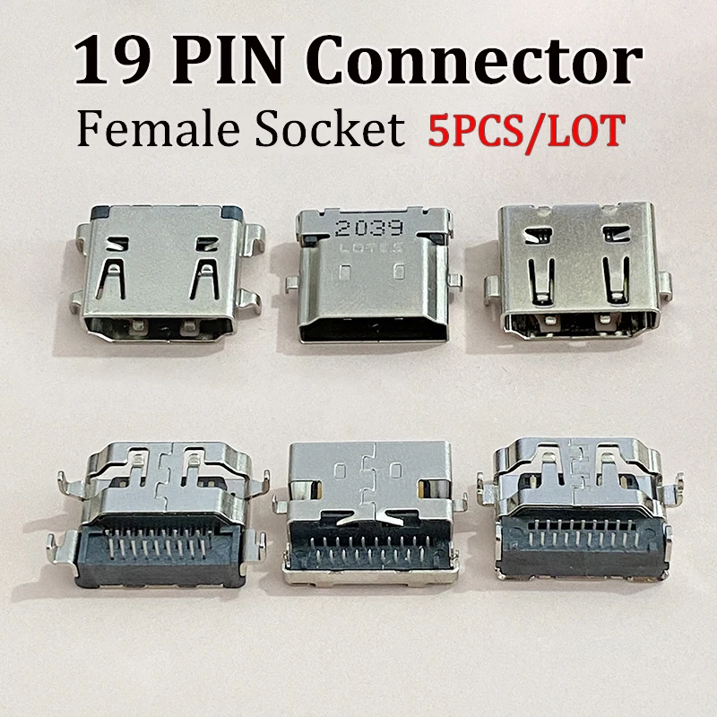 5PCS/LOT19Pin HDMI Type A Female Connector Sinking Board 3.7/4.37mm 19P HD Socket With Fixing Lugs HD Video Interface Port