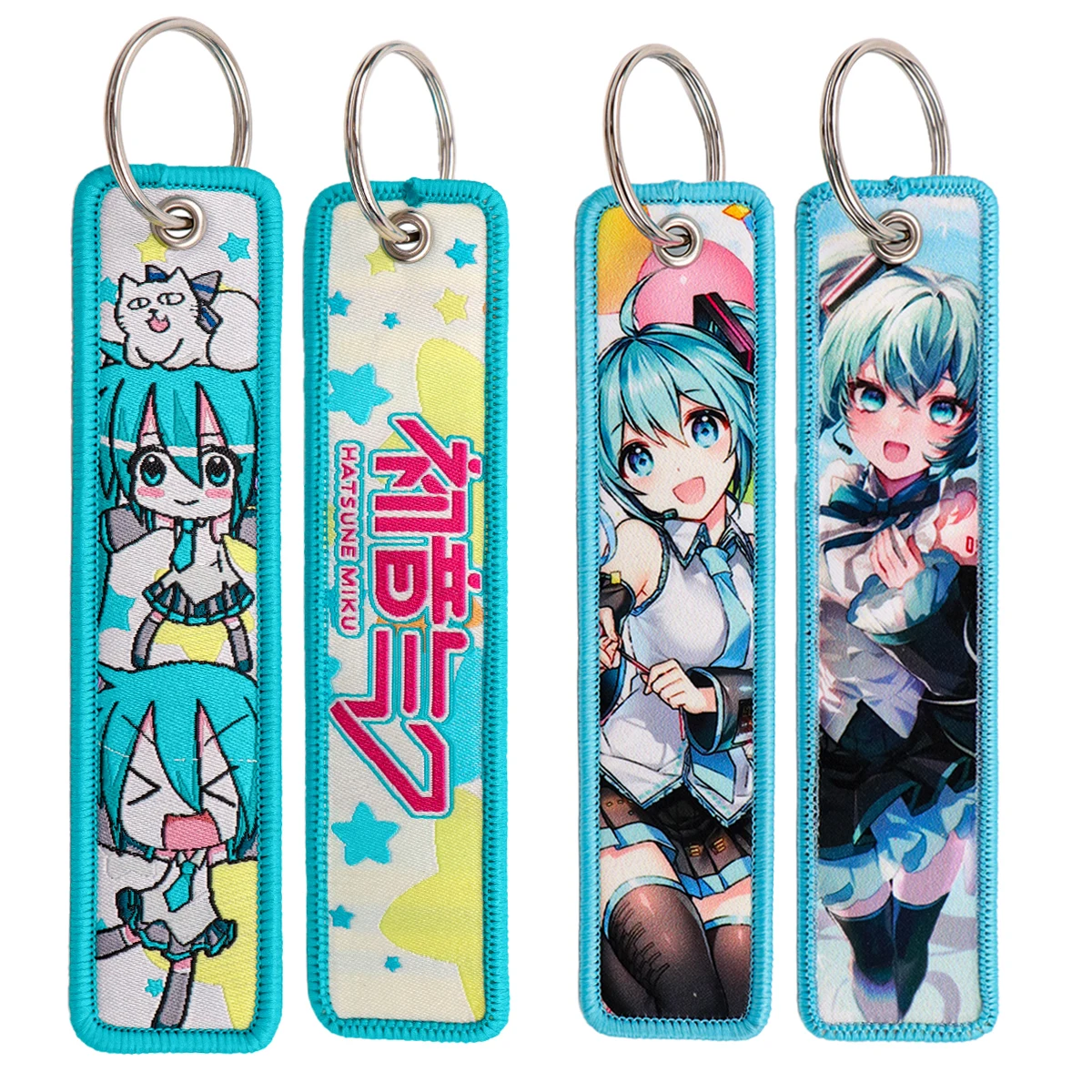 Anime Girls Embroidery Key Fobs Key Tags Keychains for Motorcycles Cars Keyring Cosplay Accessories Bag Decoration Gifts