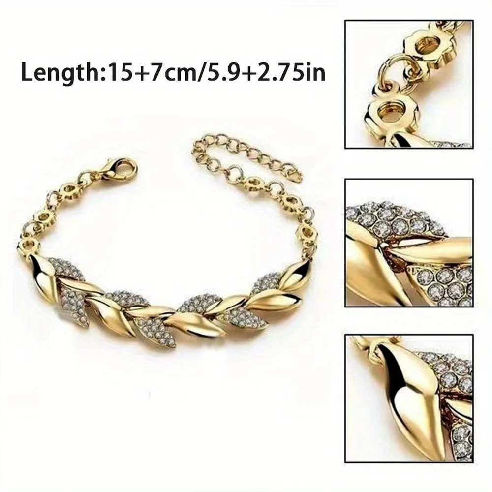 Luxury Love Charm Adjustable Crystal Braided Leaf Bracelet for Women Gold Color Geometric Wedding Bracelets Valentines Day Gifts