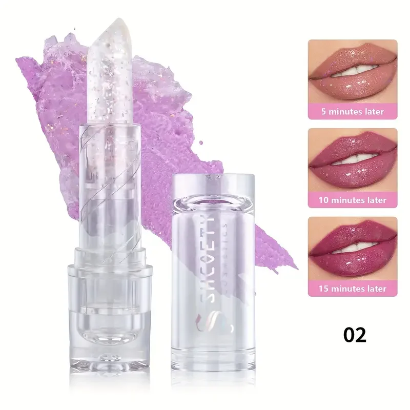 3Color Glitter Color-Changing Lip Balm Anti-Drying and Long-Lasting Moisturizing Lip Oil Moisturizing Jelly Lipstick Makeup