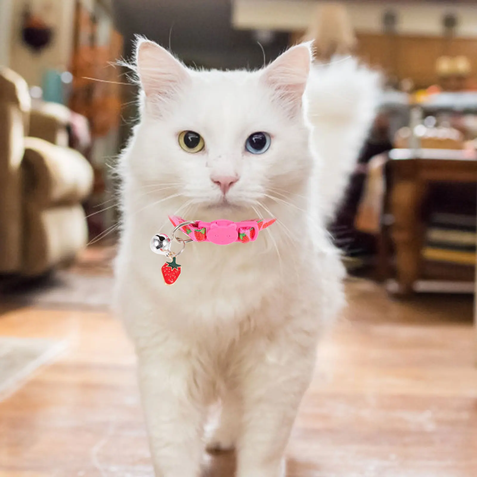 

2pcs Strawberry Printing Lightweight Pet Collar Decor For Festival Party Outdoor Wear Small Cat Accessory Cat Collar With Bell