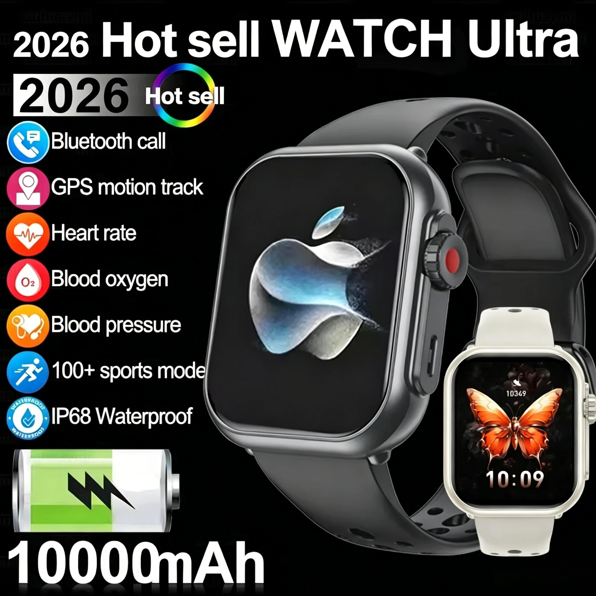 Nuevo Reloj Inteligente 2026 para iOS Serie 10, Pantalla AMOLED Ultra HD, GPS, NFC, Frecuencia Cardíaca, Resistente al Agua IP68, Deportivo, Fitness, Llamadas, Smartbracelet