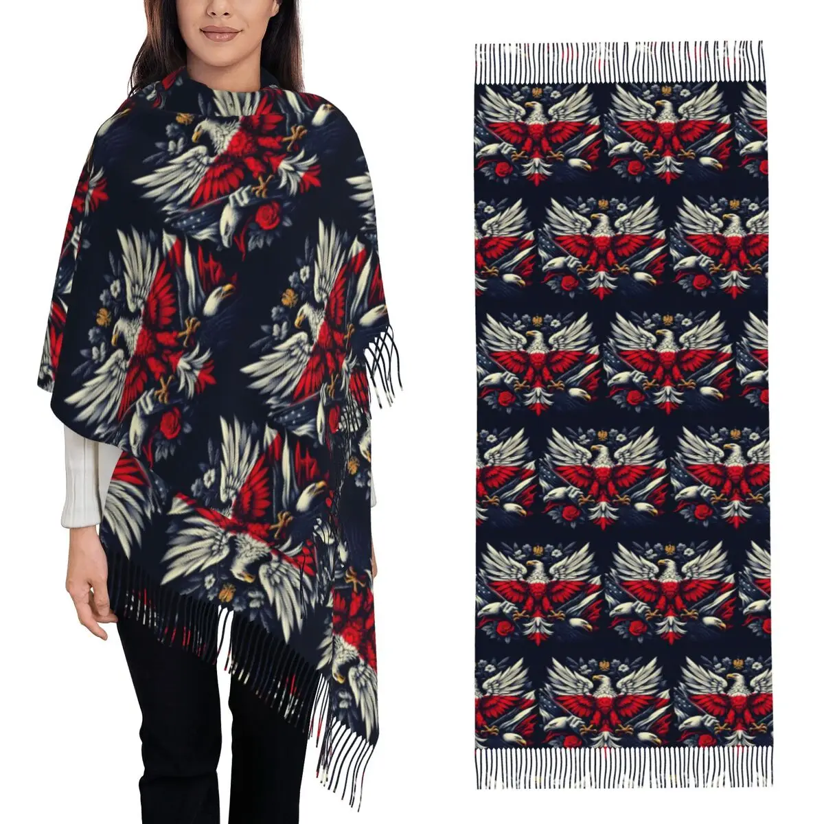 

Шарф с флагом Польши, шарф с кисточками для женщин, мягкие теплые шали и накидки, большая осенне-зимняя шаль