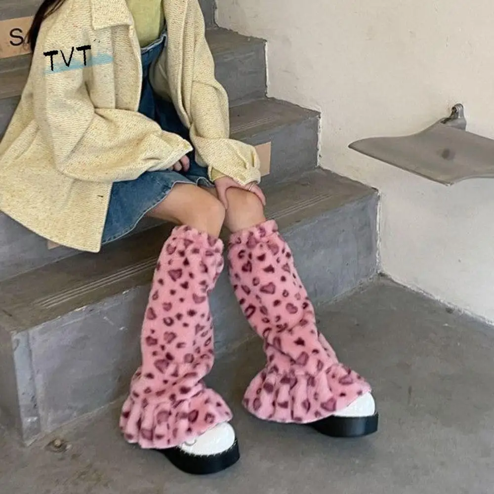 

Fashion Leopard Print Winter Leg Warmers Y2K Dot Stripe Leg Coverings Kawaii Foot Cover Furry Leg Warmers Accessories