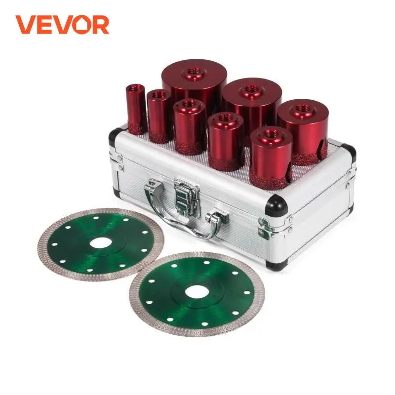 VEVOR Diamond Hole Saw Set 8/10Pcs M14 Thread Ceramic Tile Hole Saw Drill Bits W/ Case for Drilling on Granite Marble Porcelain