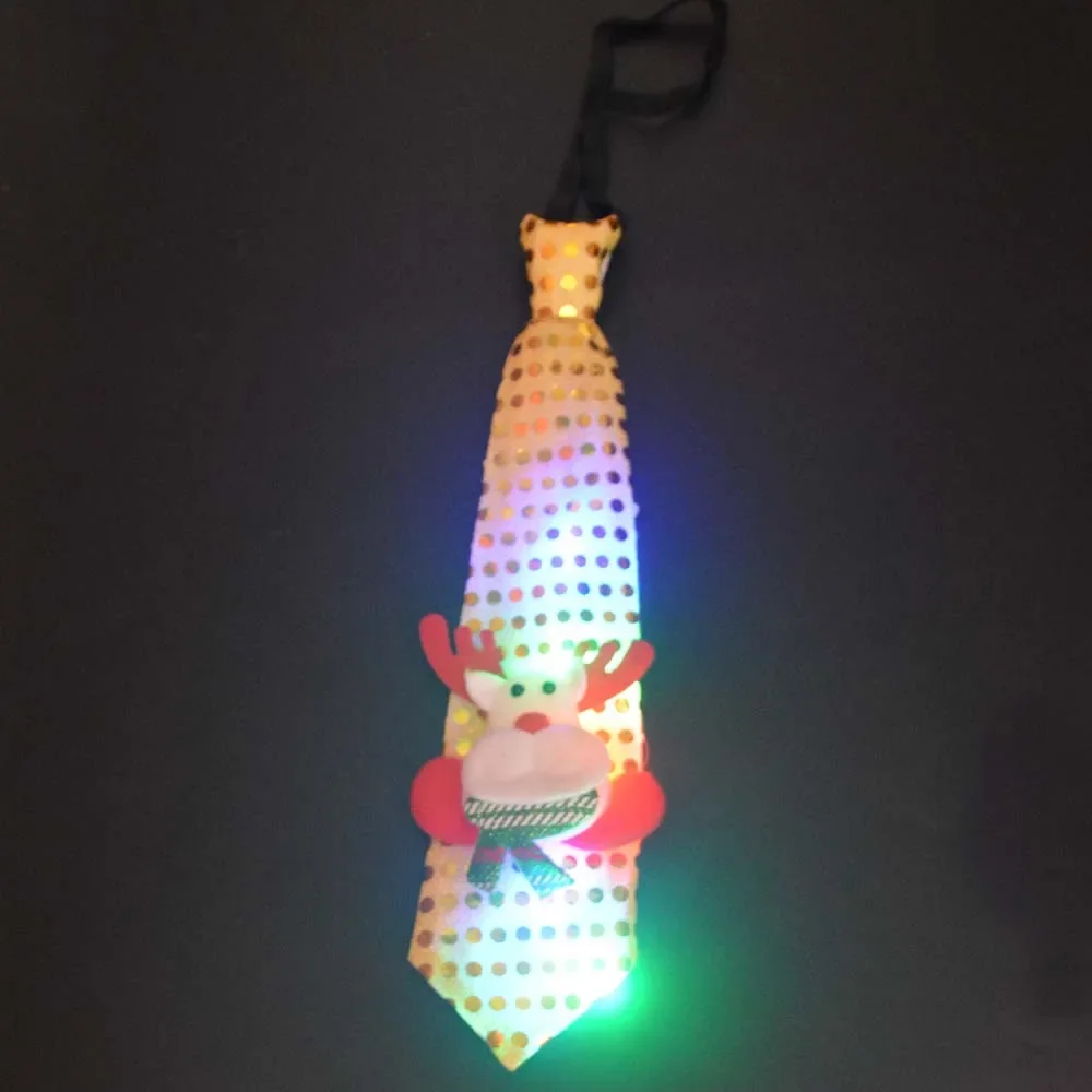1pcs Boy Girl Women LED Light Up Sequin Santa Claus Snowmen Elk Tie Glow Party Bow Navidad Christmas Halloween