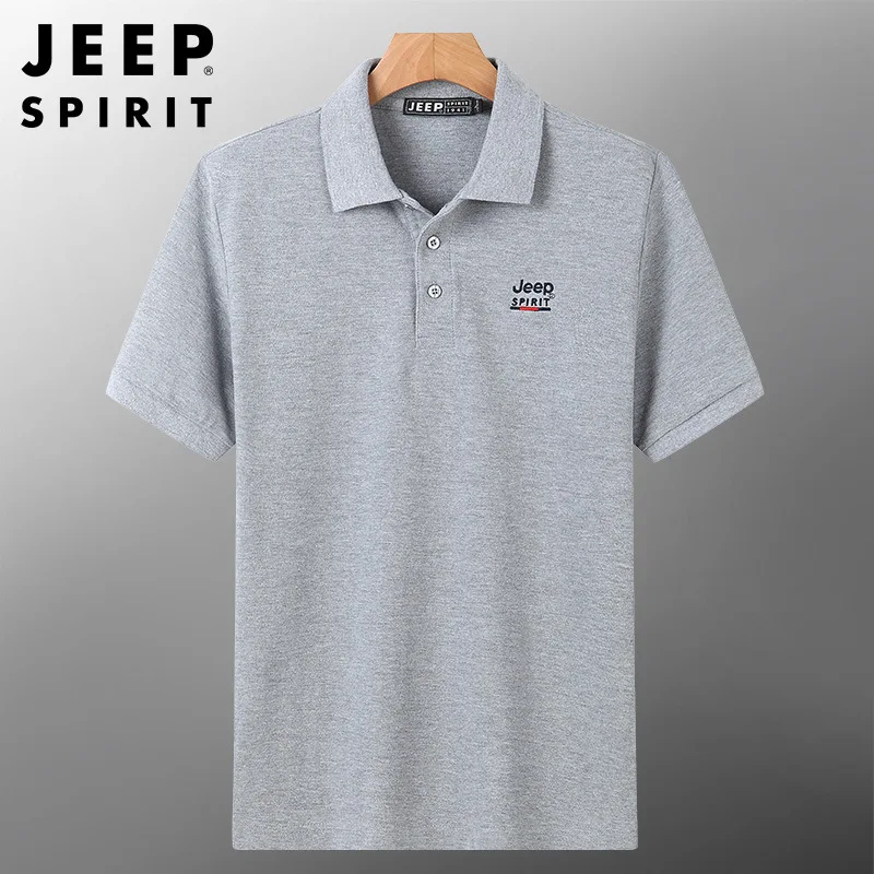 JEEP SPIRIT polo shirt short-sleeved men lapel casual  cotton material loose embroidered  breathable high-quality top clothes